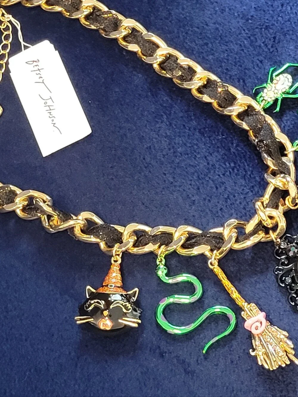 Betsy Johnson Gold-Tone Halloween Charm Necklace with Black and Orange Accents